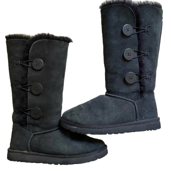 Ugg Bailey Button Triplet II Sheepskin Snow Boots Sz 6 Black Women - Picture 5 of 9